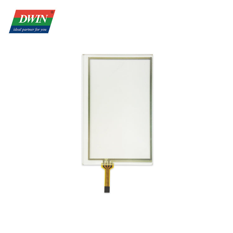 Dwin 4.3 Inch 4 Wire Resistive Touch Panel YF04303 - a rectangular transparent touch screen with a thin flexible ribbon cable connector at the bottom.