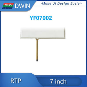 Dwin 7 Inch 4 Wire Rtp Resistive Touch Panel YF07002 Shipping not avaialble for this item - a rectangular white resistive touch panel with a thin, flat ribbon cable connector extending from the bottom edge.