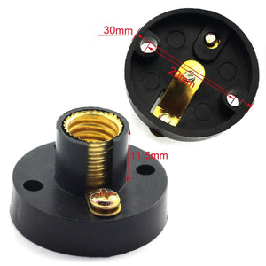 E10 Mini Bulb Holder DIY Physical Circuit Electrical Experiment Lighting Accessories Screw Type Light Socket Mounting Bracket Round Lamp Base - shown as two black, round screw-type lamp bases with brass sockets and red dimension lines indicating 30mm, 20mm, and 11.5mm sizes.