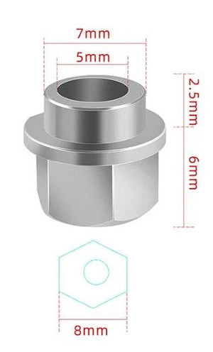 Eccentric Sleeve Type A 8X6 Spacer Eccentric for structural profile under V-slot OpenBuilds 6 mm engraved - a silver hexagonal metal spacer shown in a technical diagram with red dimension lines indicating its measurements.