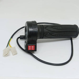 Electric Bike Electric Cycle BLDC Motor Controller And Throttle Handle Accelerator - black twist-grip throttle with a red forward/reverse rocker switch and two white electrical connectors.