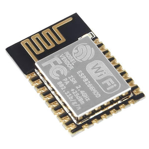ESP-12 ESP8266-12E WiFi Module Wireless IOT Board Module - a black and gold wireless IoT board featuring a metallic shield with printed text, including ESP8266MOD and WiFi.