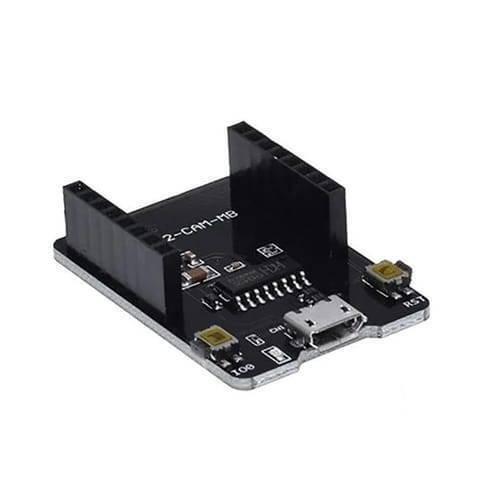 ESP32 Cam Mb Micro USB Programmer CH340G USB To Serial Port Board - a black rectangular circuit board featuring two female pin headers, a micro USB port, and two push buttons.