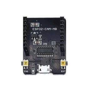 ESP32 Cam Mb Micro USB Programmer CH340G USB To Serial Port Board - a black circuit board featuring a micro USB port, two push buttons labeled IO0 and RST, and two rows of pin headers.