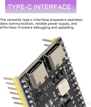 ESP32-S3 Devkitc-1 N16R8 Development Board – 16MB Flash, 8MB Psram, Wi-Fi & Bluetooth 5.0 Le - a close-up showing two USB Type-C ports on a black circuit board with yellow pin headers.