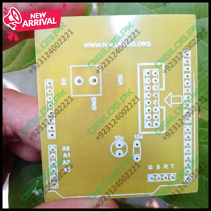 Expand Your Arduino’s Potential With The DIY P10 LED Dot Matrix Display Driver Shield - a yellow square PCB with pin headers, labels for VIN, GND, 5V, A0, A1, and a 16-pin connector footprint.
