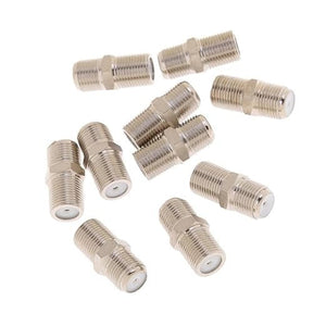 F Type Coaxial Cable Coupler Female F/f Jack Adapter Connector - a collection of nine silver-coloured metal barrel-style coaxial connectors.