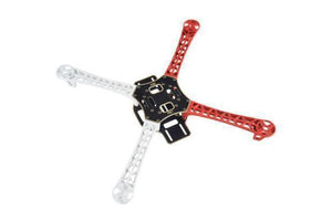 F450 Drone Kit DIY Quadcopter Flying Multicopter Heli Flame Wheel Kit - a central black frame plate with two white arms and two red arms extending outward.