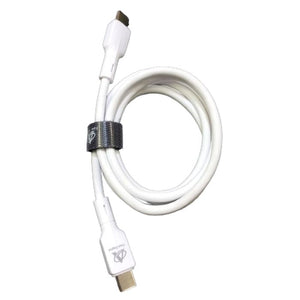 Fast C Type to C Type cable - shown as a coiled white charging cable with USB-C connectors at both ends and a small hook-and-loop cable tie.