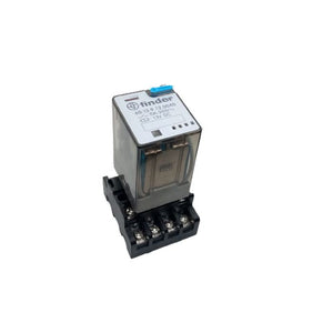 Finder Relay 12VDC 10A 60.13 With 11PIN Rail-mount Relay Socket Relay Base - a transparent relay housing atop a black screw-terminal base.
