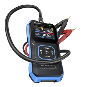 Fnirsi Hrm-10 Battery Internal Resistance Tester - High Precision Voltage & Resistance Meter - a blue and black handheld device with a screen showing 12.300V and 10.00mΩ, with attached test probes.