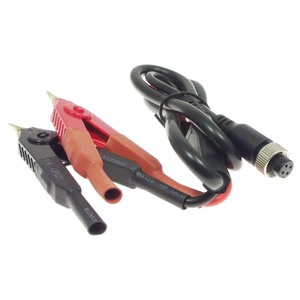 Fnirsi Hrm-10 Battery Internal Resistance Tester - High Precision Voltage & Resistance Meter - a black and red Kelvin clip test lead set with a circular four-pin connector.