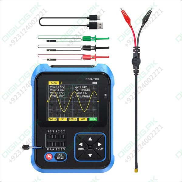 FNIRSI® DSO-TC3 3-IN-1 Handheld 500KHz 10MS/S Digital Oscilloscopes Signal Generator Transistor Tester in pakistan