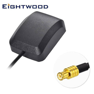GPS Antenna Active Mcx Male Straight Connector With 3m Extension Cable Magnetic Type - a black rectangular magnetic antenna and a close-up of its gold MCX connector.