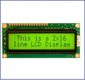Green Color 1602 Character LCD Display 16x2 LCD Display - the text "This is a 2x16 line LCD Display" on its green screen.