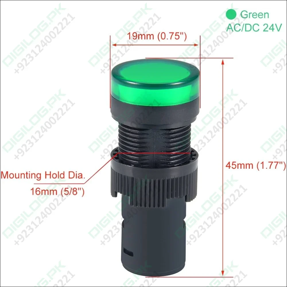 Green Indicator Light AC/DC 24V 16mm Panel Mount for Electrical Control Panel HVAC DIY Projects