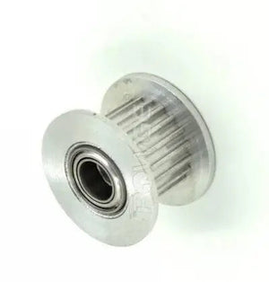 Gt-2 Idler Pulley Series 20T 10mm Belt Size 5mm Bore With Teeth - a silver-coloured metal toothed pulley with an integrated ball bearing in the center.