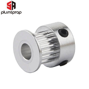 GT2 20 Teeth Timing Pulley Bore 6.35mm Shaft Aluminum Pulley For 6mm Belt 3d Printer Parts For NEMA23 - a silver aluminum cylindrical pulley with a central bore hole, side set screws, and a flanged edge.