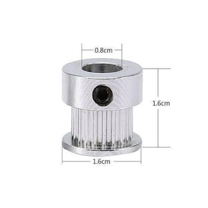GT2 Pulley 20 Teeth 8mm Bore Timing Gear Aluminum Alloy Pulley For GT2 Belt - a silver, cylindrical aluminum alloy pulley with a set screw and dimension labels indicating 0.8cm and 1.6cm.