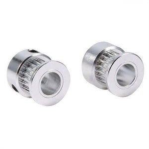 GT2 Pulley 20 Teeth 8mm Bore Timing Gear Aluminum Alloy Pulley For GT2 Belt - two silver aluminum alloy pulleys with visible teeth and set screw holes on a white background.