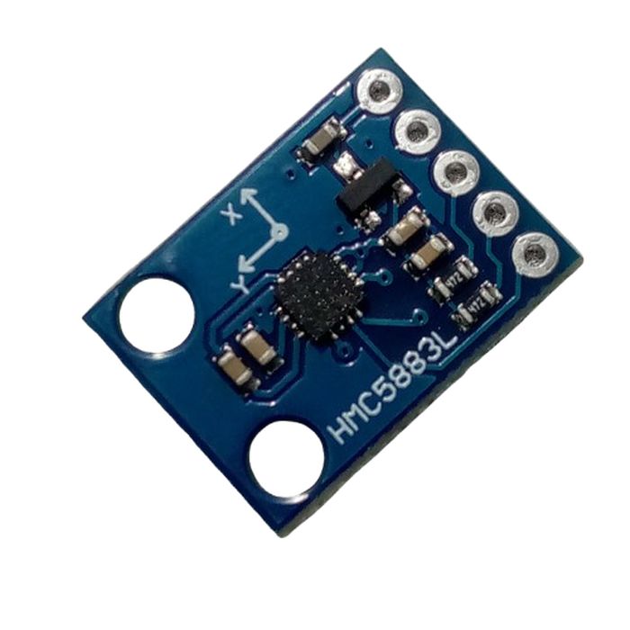 Gy-273 HMC5883L Triple-axis Magnetometer Compass Module - a small blue rectangular circuit board with a central chip, surface components, and five pins.