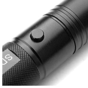 Handheld Focusable Green Laser Pen Zh 303 Rechargeable 100mW High Beam Green Laser Hunting Pointer - a close-up view of the black cylindrical body showing the circular power button and textured grip area.
