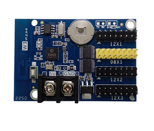 HD-W3 Wi-Fi Single Color LED Display Controller Card - a blue rectangular circuit board with a screw terminal, pin headers, and a battery holder.