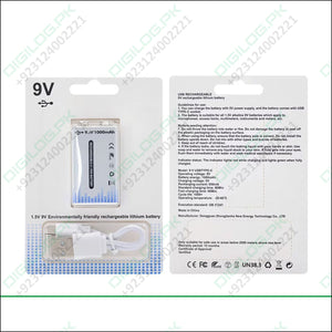 Heavy Duty 6f22 9V 1000mAh Type C USB rechargeable lithium battery