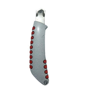Heavy Duty Knife 24mm Alloy Steel Blade Cutter - shown as a silver-bodied utility knife with a red-accented grip and a partially extended metal blade.