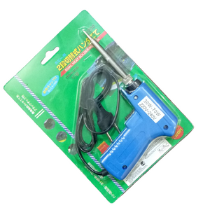 High Power Soldering Iron 220V 30W-70W Professional Dual Power Quick Heat-up Adjustable Welding Electric Soldering Iron Gun - a blue pistol-grip electric soldering iron with a metal tip and power cord, shown inside its original retail packaging.