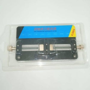 High Temperature PCB Board Holder Maintenance Repair Fixture Stand For Mobile Phone SMT Soldering Iron - shown in its clear plastic retail packaging with a black base and two adjustable knobs.
