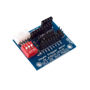 Hw-434 A4988 DRV8825 Stepper Motor Driver Control Panel Board Expansion Shield Board Module For 3d Printer - a blue circuit board featuring a red three-switch DIP module, headers, and a white connector.