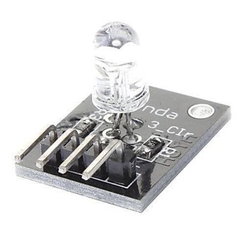 Hw 479 Ky-016 RGB 3 Color LED Sensor Module - a clear LED mounted on a black circuit board with a four-pin header connector.