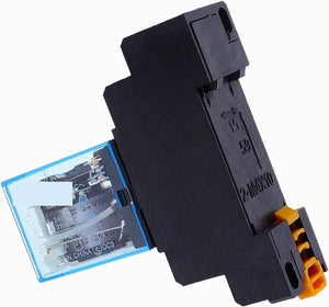 Ime JZX-13F-2 8 Pin AC 24V 12 Amp Electromagnetic Power Coil Relay 12A AC - a blue relay component attached to a black DIN rail mounting socket base.