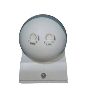 Infrared Sensor Switch PIR Security Motion Sensor With Waterproof,dust-proof,180 Degree Induction Angle Super Long Induction Distance - a white, spherical motion sensor featuring two adjustable control knobs labeled TIME and LUX on its front surface.