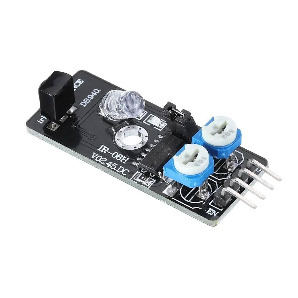 IR-08H Infrared Obstacle Avoidance Sensor Module KY032 For Arduino - a black circuit board featuring an IR transmitter, receiver, two blue potentiometers, and pins.