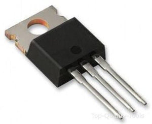 IRFB3307 Mosfetin Pakistan - black electronic component with a metal heat sink tab featuring a mounting hole and three silver pins extending from the base.