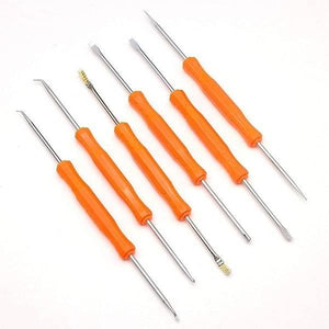 Jakemy 6 In 1 Soldering Repairing Assist Tools Set Kit Toolkit JM-Z01 - six double-ended metal tools with orange plastic handles arranged diagonally.