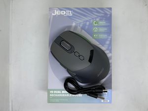 Jedel WD155 7d Dual Mode Rechargeable Wireless Mouse – 6000 Dpi - shown on its product box with a black USB charging cable in the foreground.