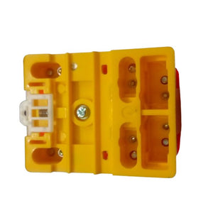 JQX-62F 2z 220VAC High Power Relay Coil - the bright yellow plastic base with exposed metal contact terminals and a white spring-loaded component.