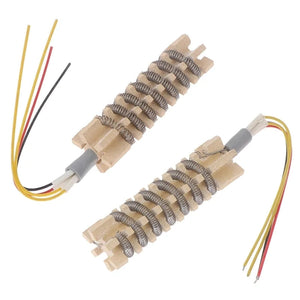 Kada 2018D+ Heating Element 4 Wire - two beige ceramic heating elements with coiled metal wire and four multi-coloured connecting wires.