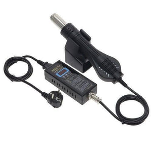 Kada 887 Digital Hot Air Gun SMD Rework Station - a black handheld heat gun in a stand, a control box with a digital display, and power cables.