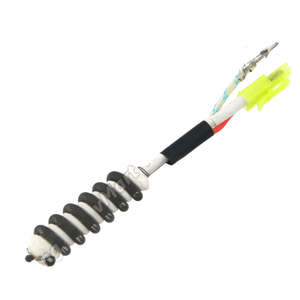 Kada B1146-4W Hot Air Heating Element Replacement - a white ceramic heating coil with black wire windings, a black sleeve, and two electrical connectors.