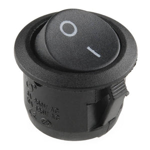 Kcd-107 Spst Round Rocker Switch Button - a black, circular rocker switch with an on-off symbol printed on the top surface.