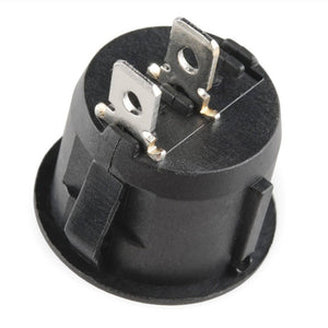 Kcd-107 Spst Round Rocker Switch Button - shown from the back to reveal its black circular housing and two metal spade terminals.
