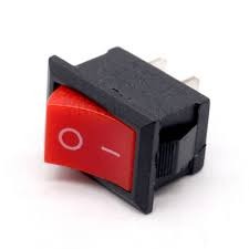 KCD1 Spst Rocker Switch Mini Boat Switch 10A 125V 6A 250V Press Button Rocker Switch - a small rectangular black plastic component with a curved red button featuring white circle and dash symbols.