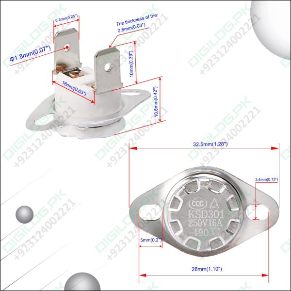 KSD301 190°C Normally Closed Thermostat Thermal Temperature Switch NC