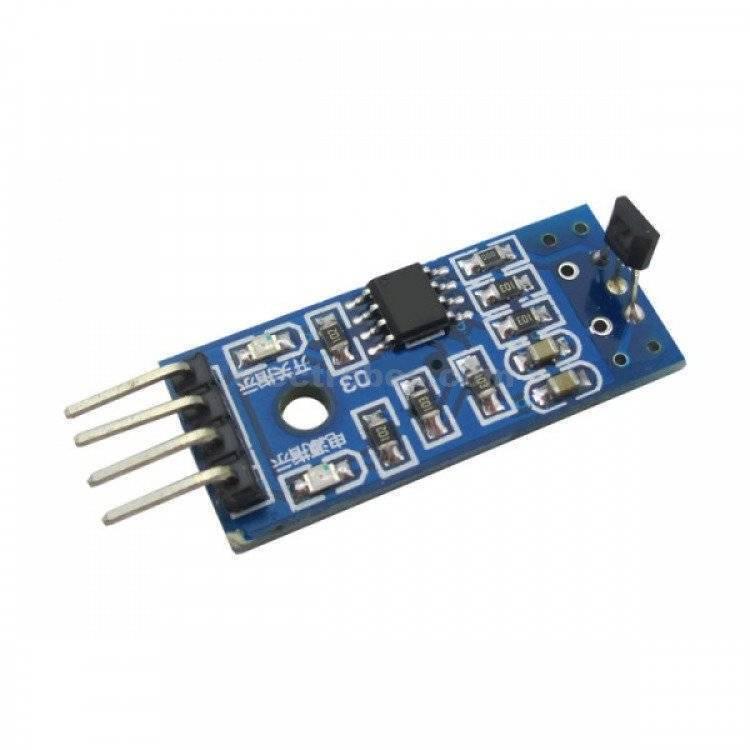 KY024 Magnetic Hall Effect Sensor - module featuring a blue rectangular circuit board with a four-pin header and a black sensor component.