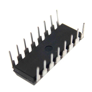 L293D IC Dual H-bridge Motor Driver - shown as a black rectangular integrated circuit component with sixteen metallic pins arranged in two parallel rows.