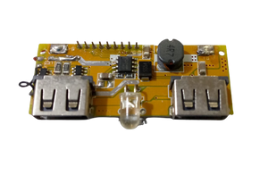 LCD Display Dual USB 5V 1A 2.1A Power Bank - with two USB ports, an LED light, an inductor, and an integrated circuit chip.